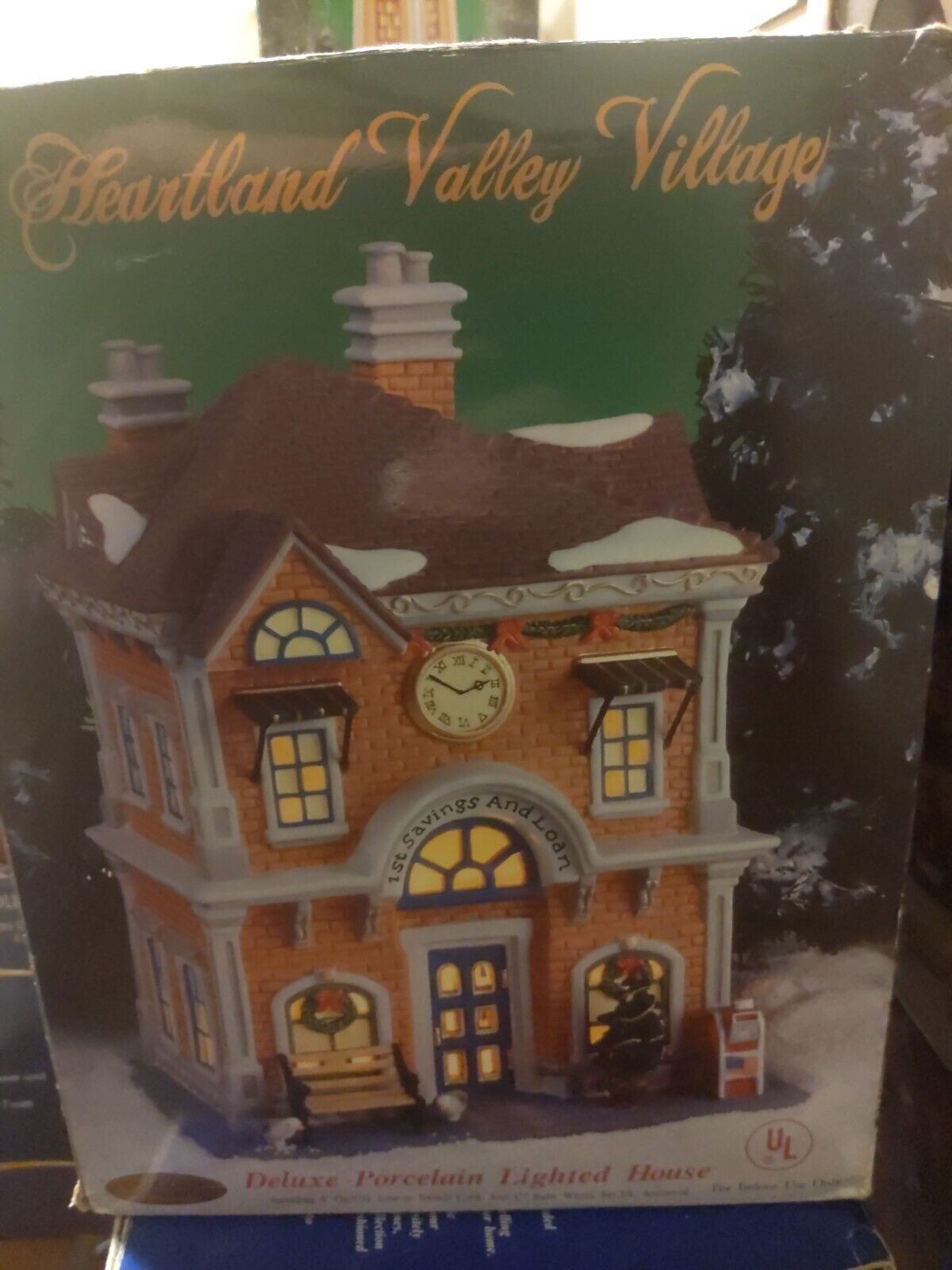 Heartland Valley Christmas Village 1ST SAVINGS & LOAN BANK Porcelain Lighted