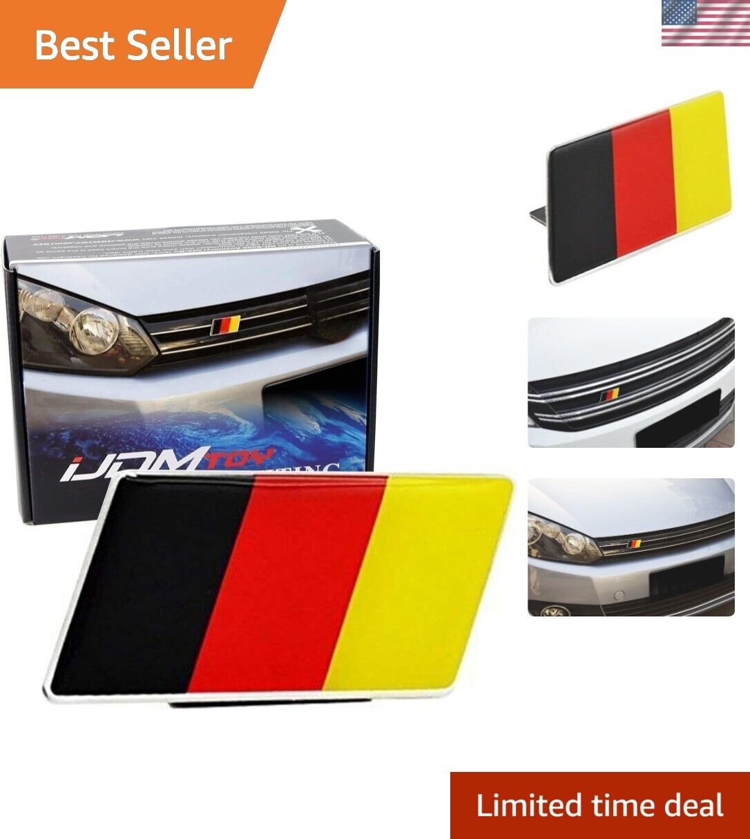 Vibrant Germany Flag Emblem Badge for German Car Front Grille - Aluminum Finish