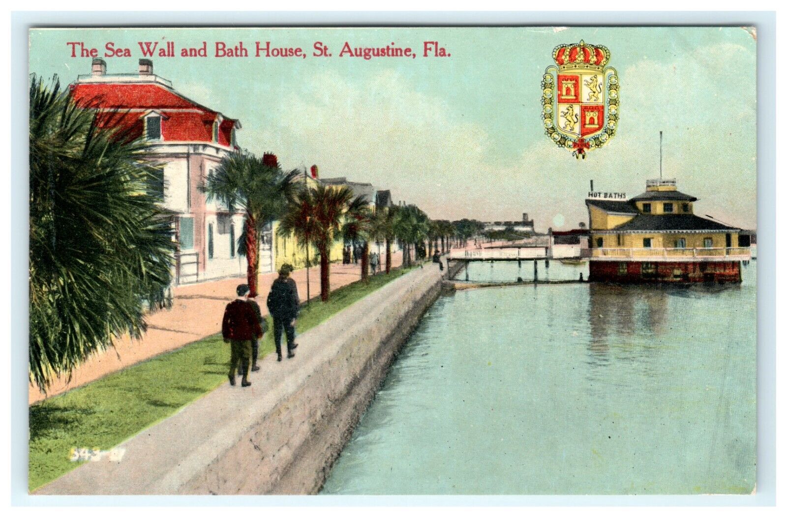 1911 The Sea Wall & Bath House St. Augustine FL Florida Early Postcard View