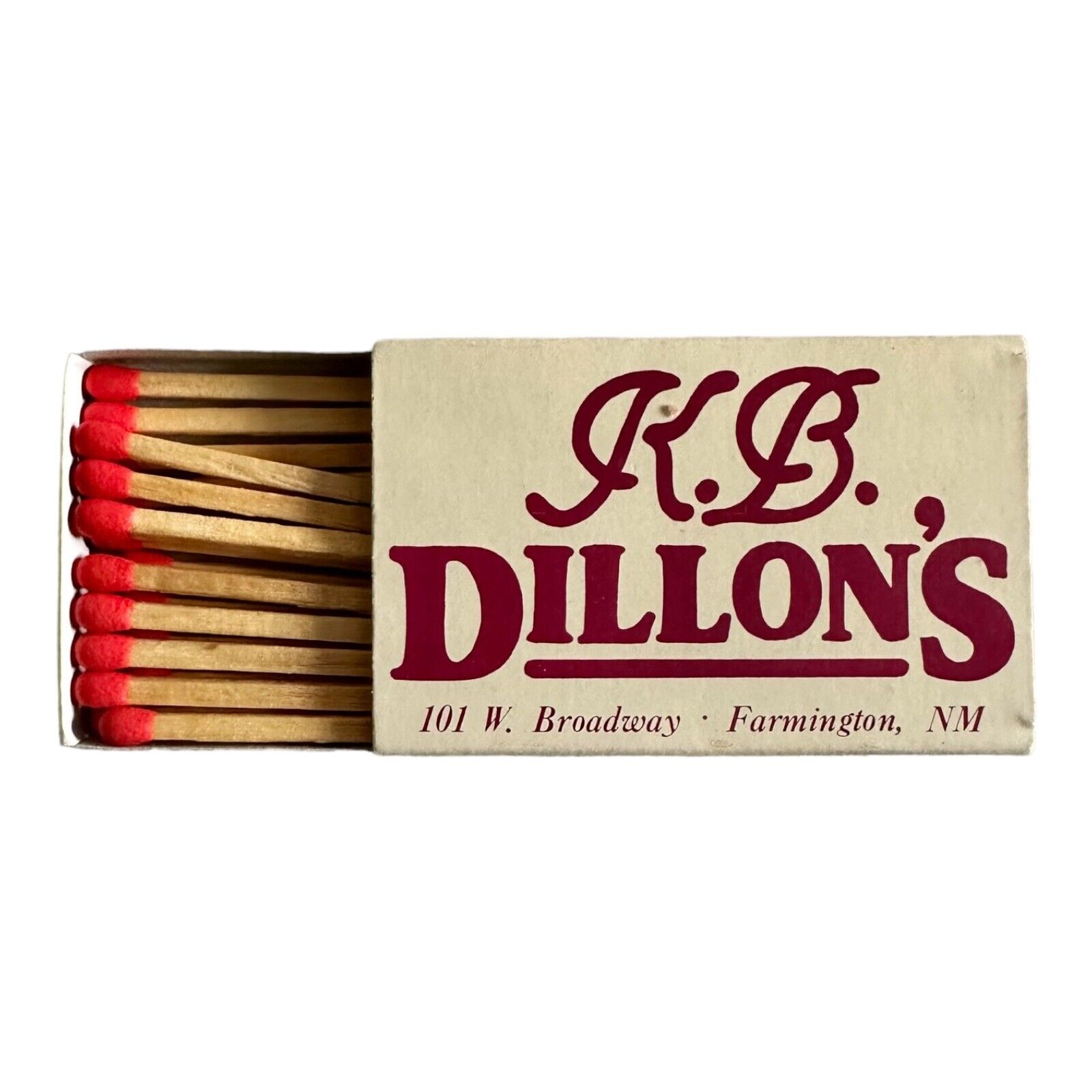 Vintage K.B. DILLON’S Restaurant Matchbook MATCH Unused Box WOODEN Matches NM