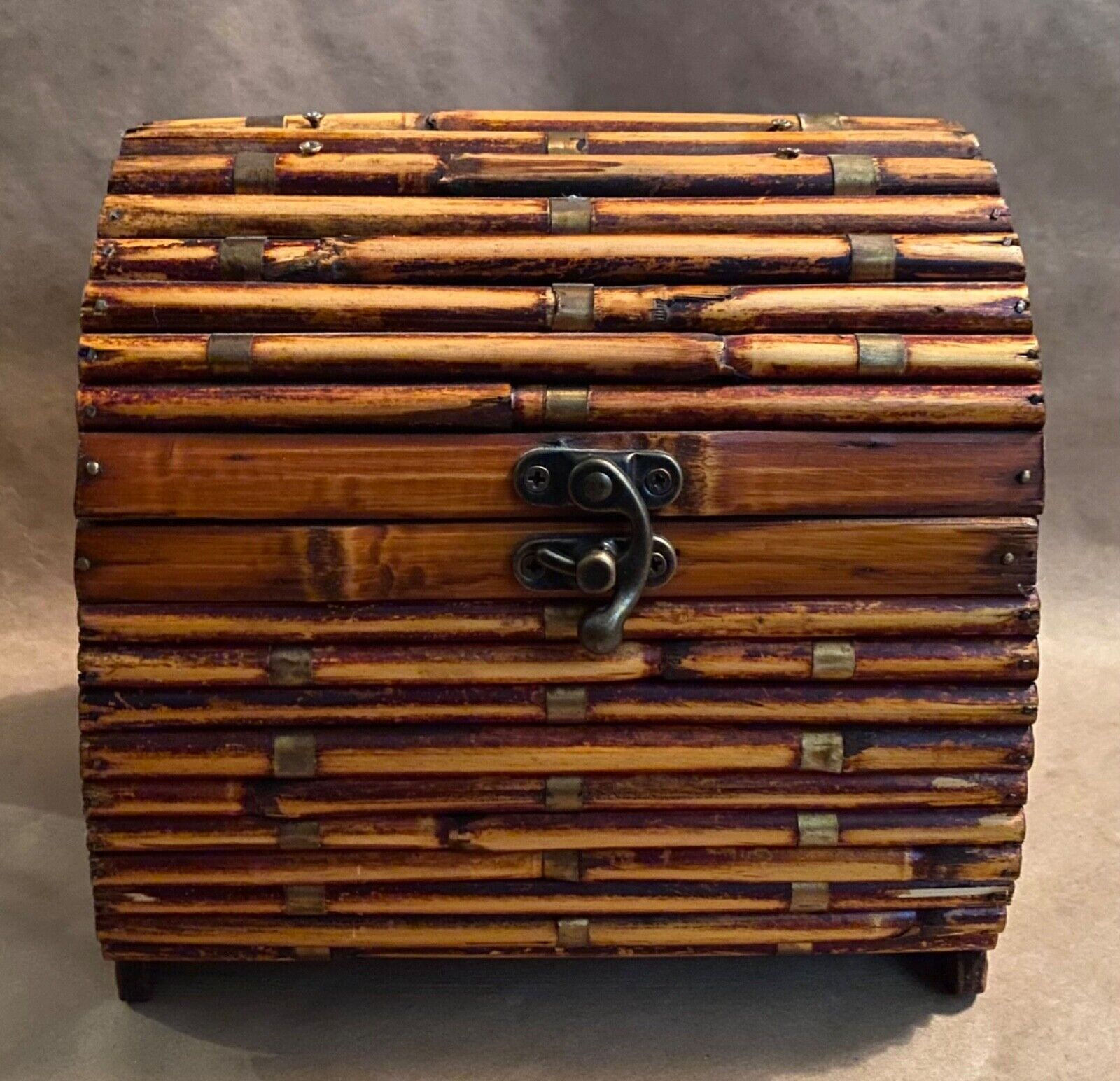 Vintage Bamboo Wooden Chest Trinket Box Rare Collectible Storage Box