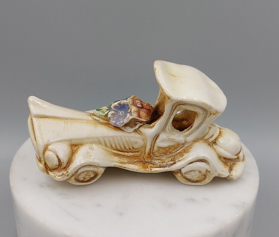 Vintage Porcelain Capodimonte Italy Vintage Car with Flowers Rustic