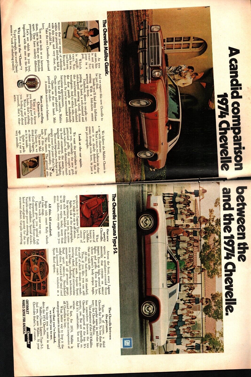 1974 Chevrolet Chevelle and Laguna 2-page Advertisement Print Art Car Ad e1