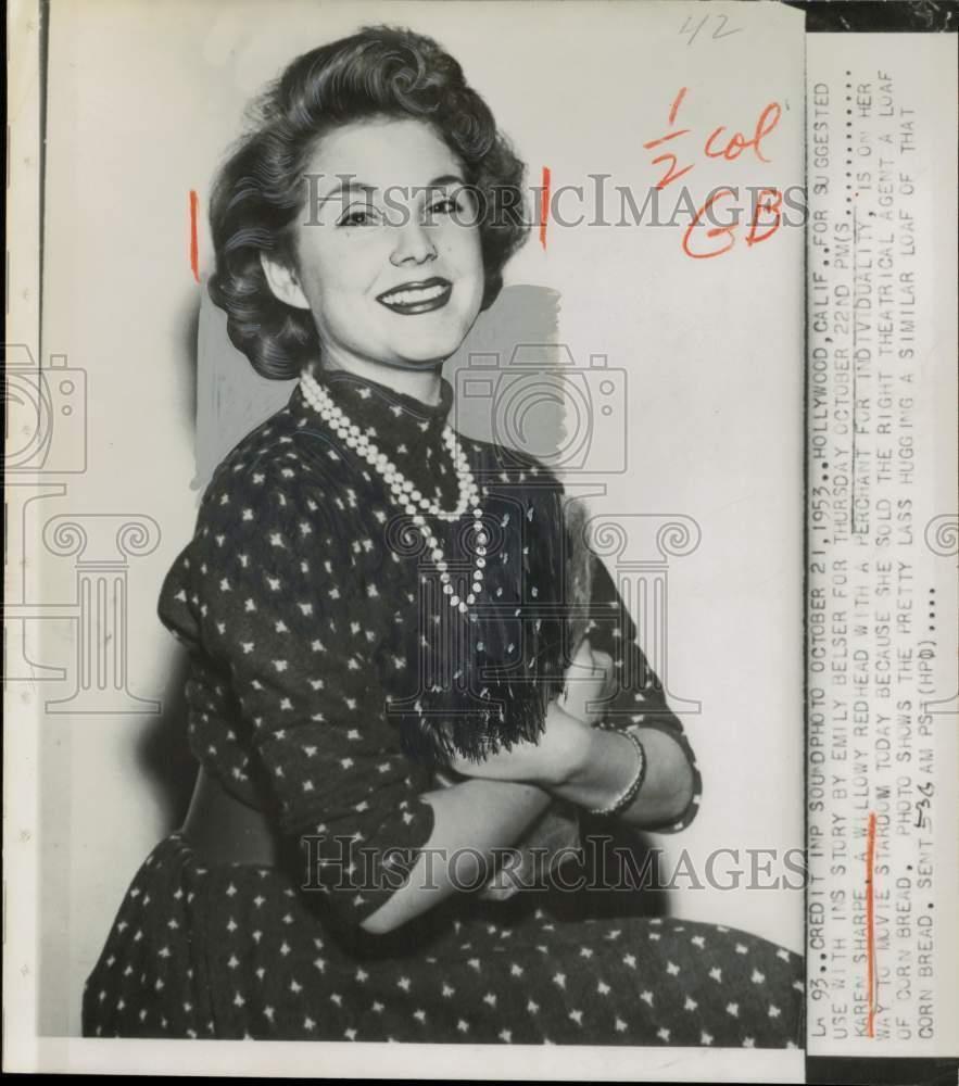 1953 Press Photo Actress Karen Sharpe of Hollywood, California - kfx21709
