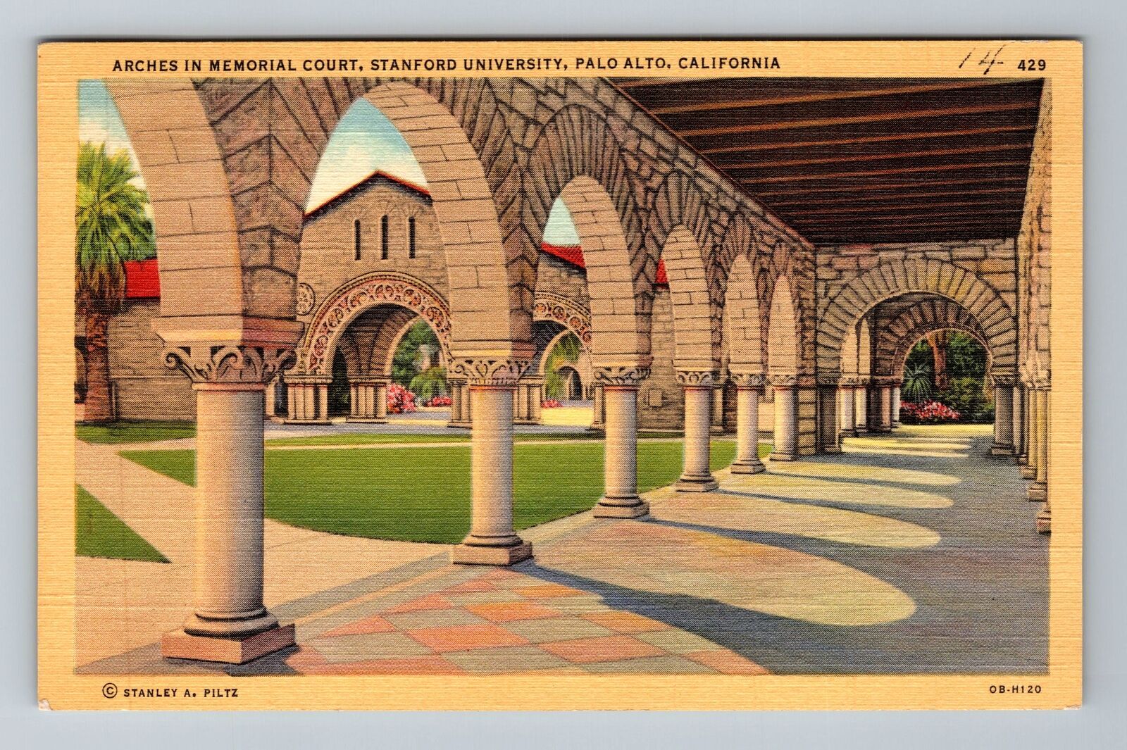 Palo Alto CA-California, Arches in Memorial Court, University, Vintage Postcard