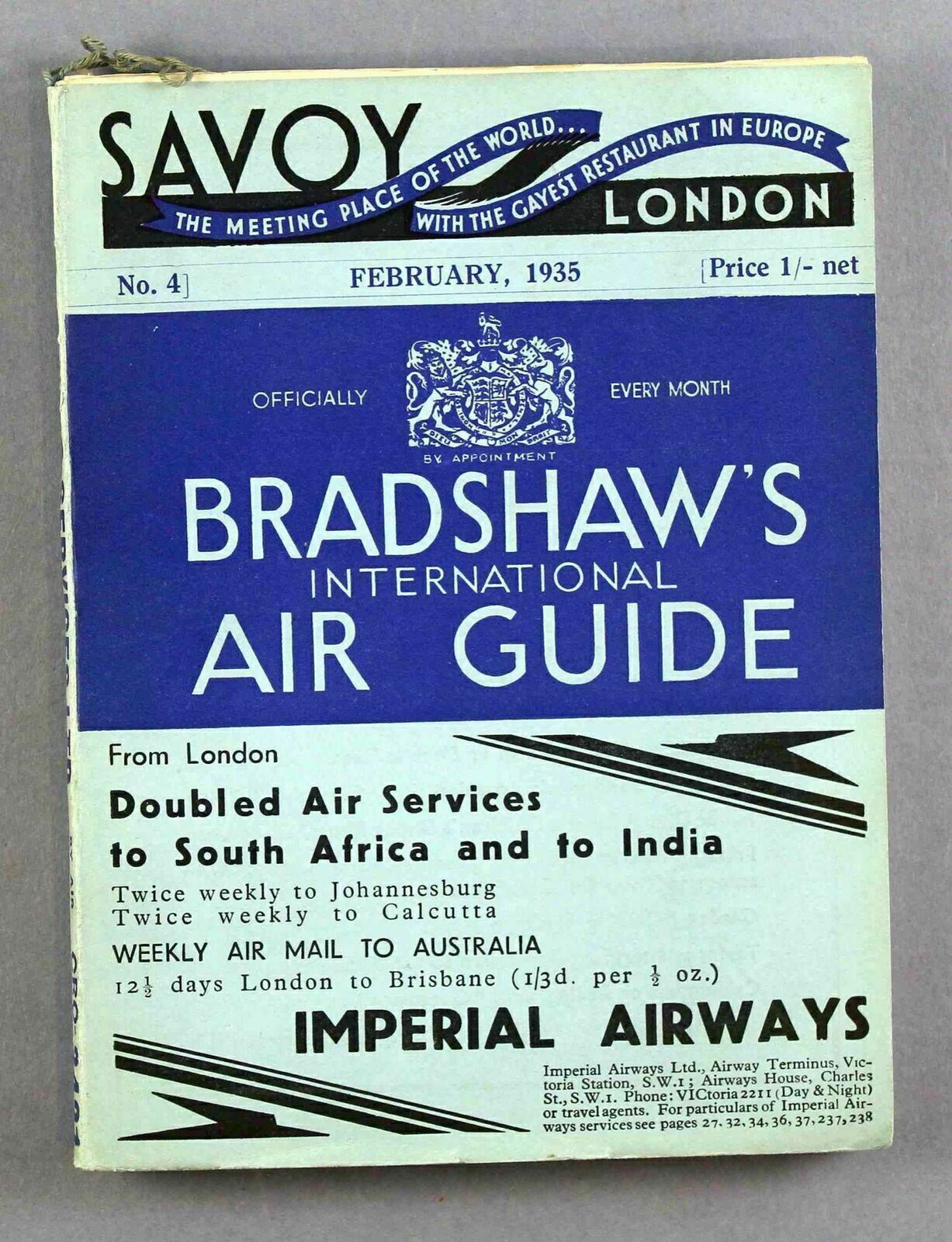 BRADSHAWS AIR GUIDE AIRLINE TIMETABLE FEBRUARY 1935 KNILM ABA DLH AUSTROFLUG KLM