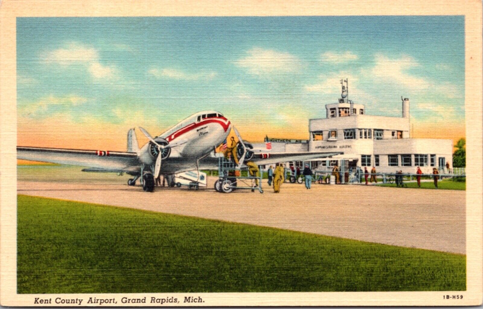 Linen Postcard Kent County Airport in Grand Rapids, Michigan