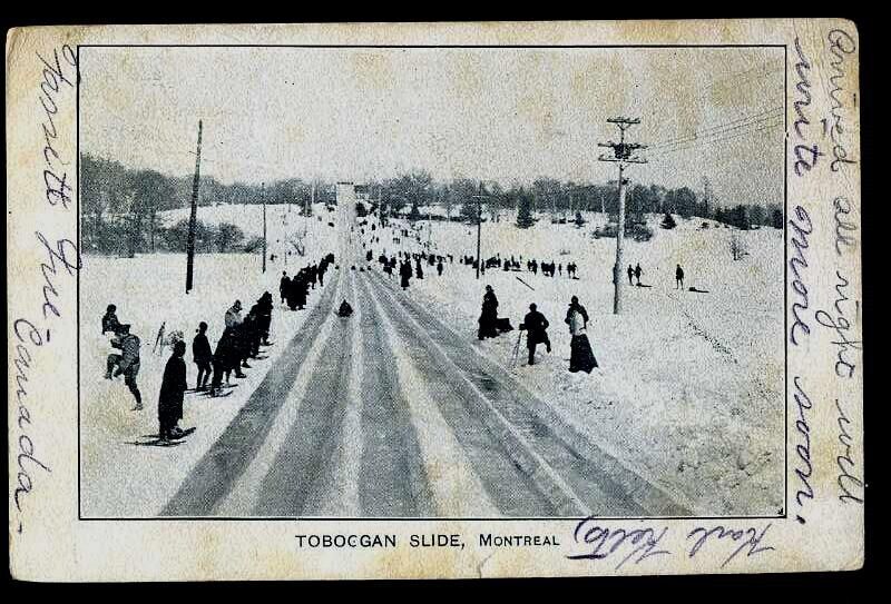 1905 antique PC toboggan slide montreal postcard real photo RPPC