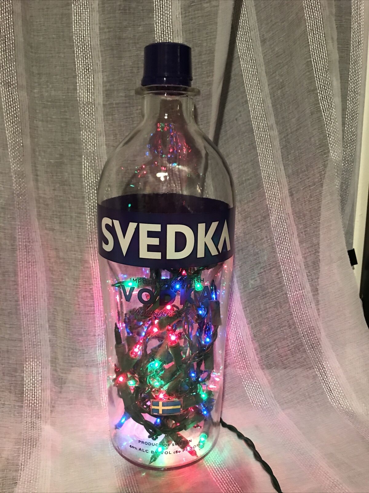 SVEDKA VODKA Empty Bottle With String Lights Clear Glass Plug In Unique Man Cave