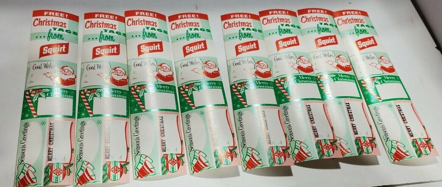 Vintage Christmas Package Name Tags 1960's Squirt Soda Christmas tags Santa 