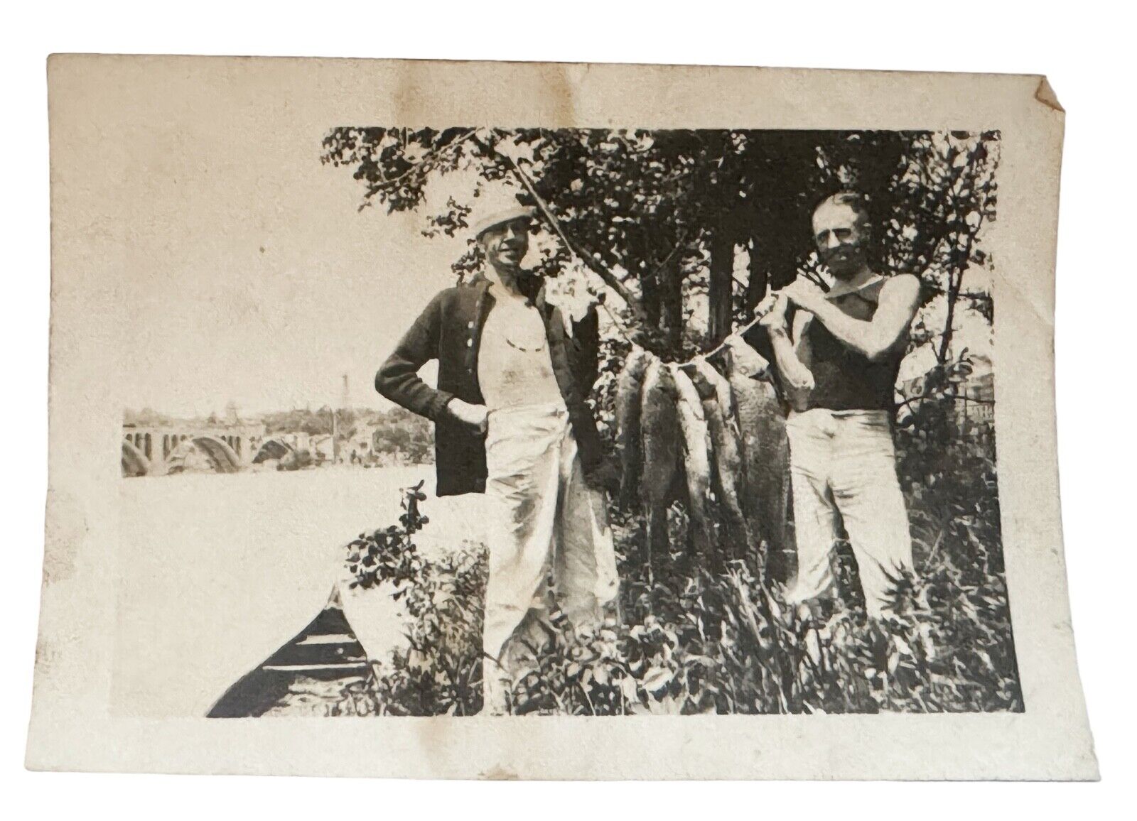 C1900s Photo Men Row Boat Holding Bunch Of Catfish They Caught