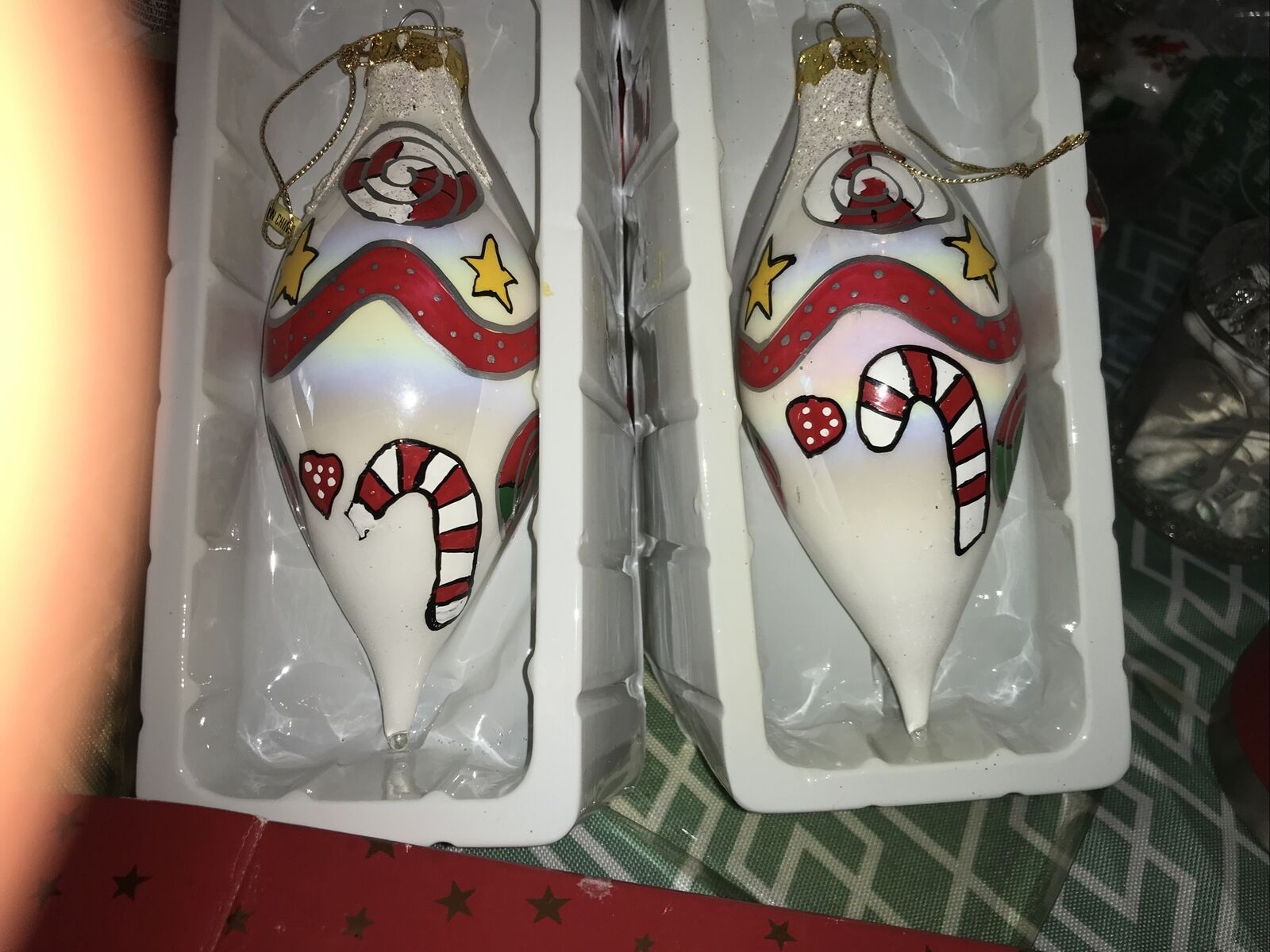 Vintage Wards “Montgomery Wards” Tear Drop Shaped Christmas Ornament Lot Of 2