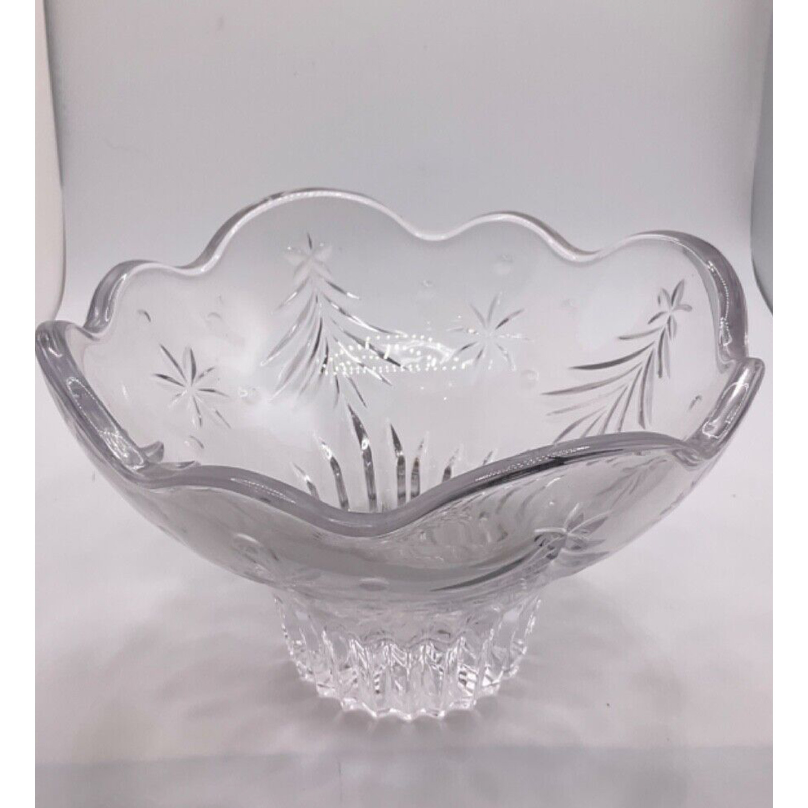 6” Crystal Vintage Footed Bowl - Scalloped Edges, Classic Christmas Tree Design