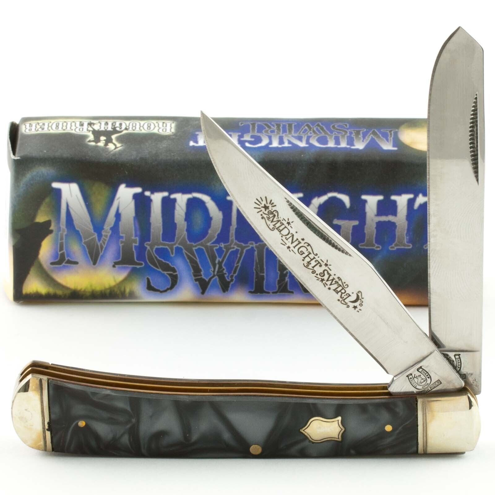 Rough Rider Midnight Swirl Handles Trapper Pocket Knife #966 2 Folding Blade