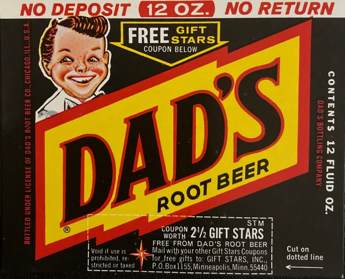 1970\'s Lot of 12 DAD\'s Root Beer Labels New Old Stock Near Mint \