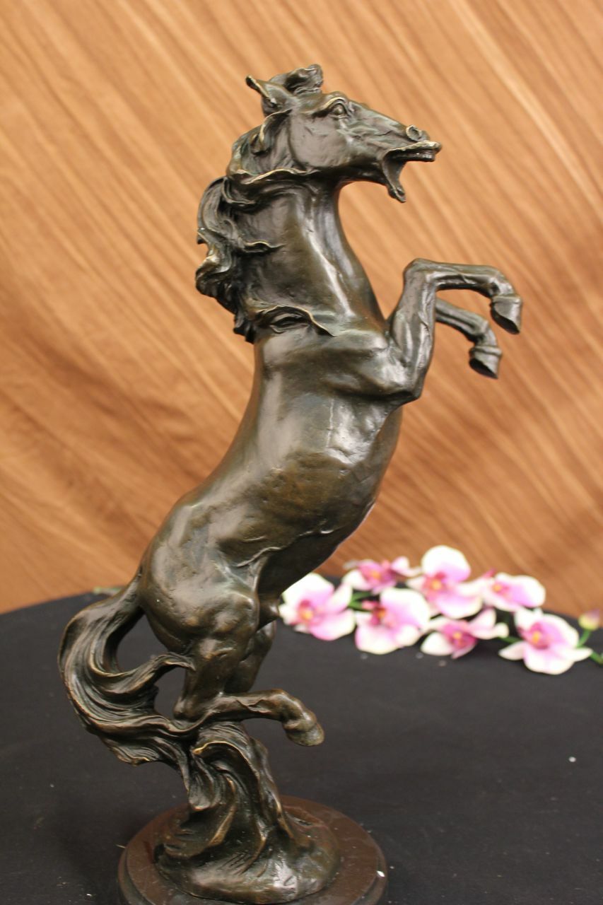 Signed BARYE French Artist Rearing Wild Stallion Horse Bronze Statue Figure Deco