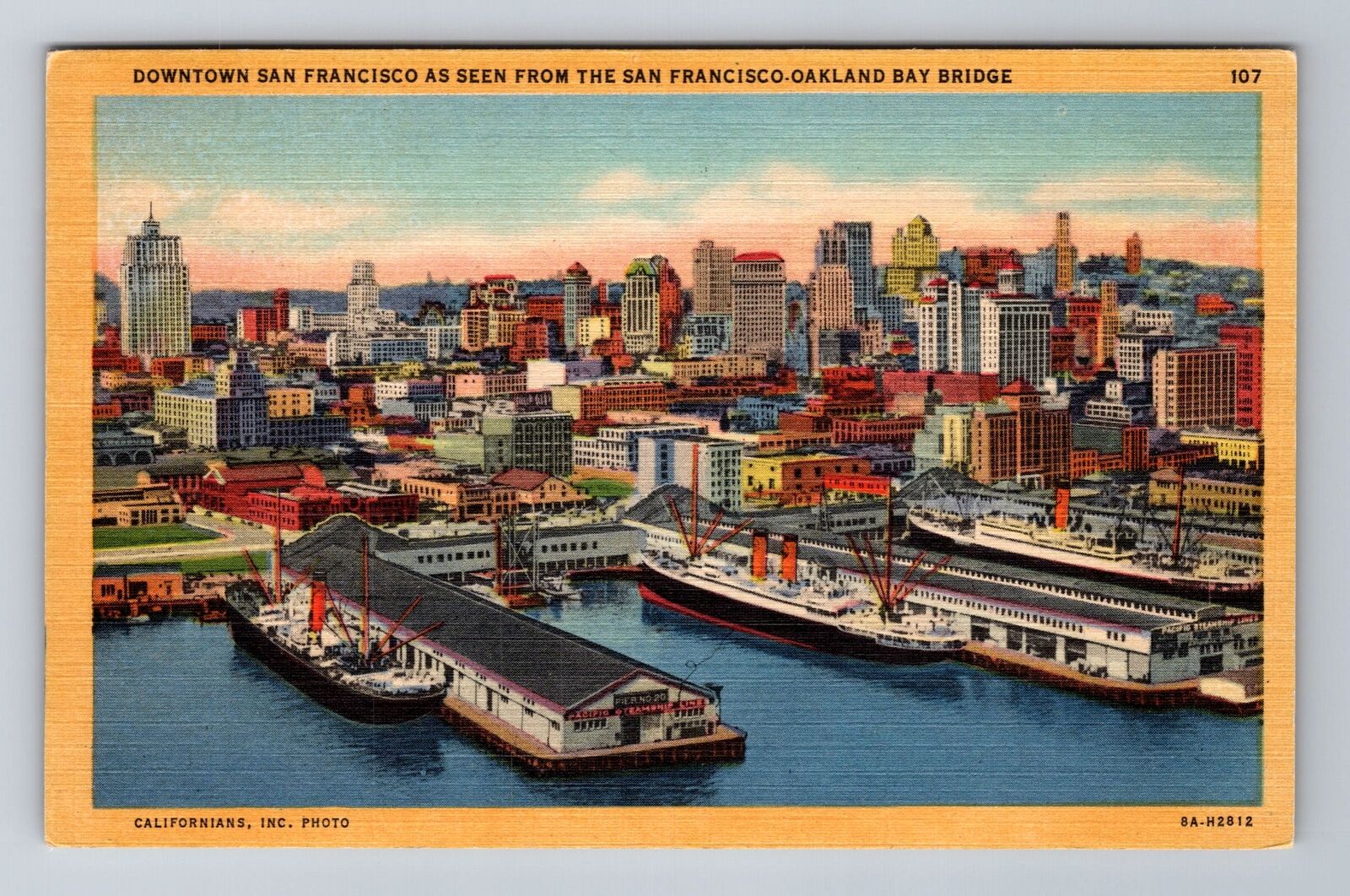 San Francisco CA-California, Aerial Of Downtown, Antique, Vintage Postcard