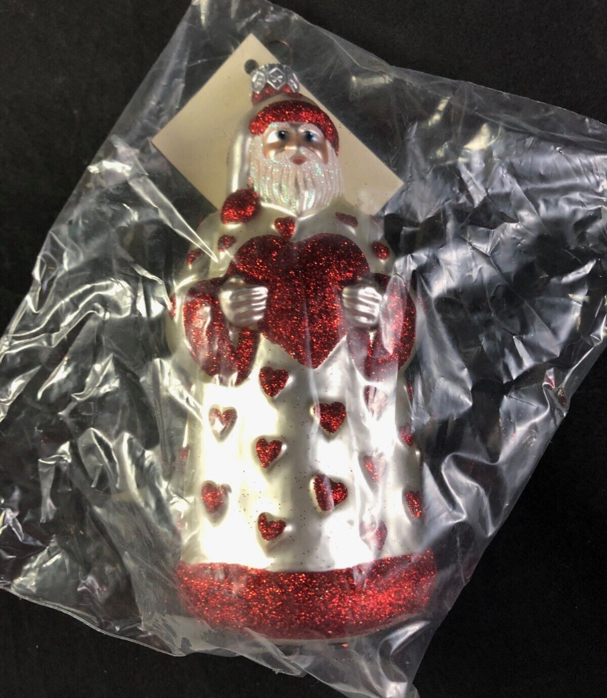 Vintage Patricia Breen Glass Christmas Ornament I Love You Santa Red Hearts 6\