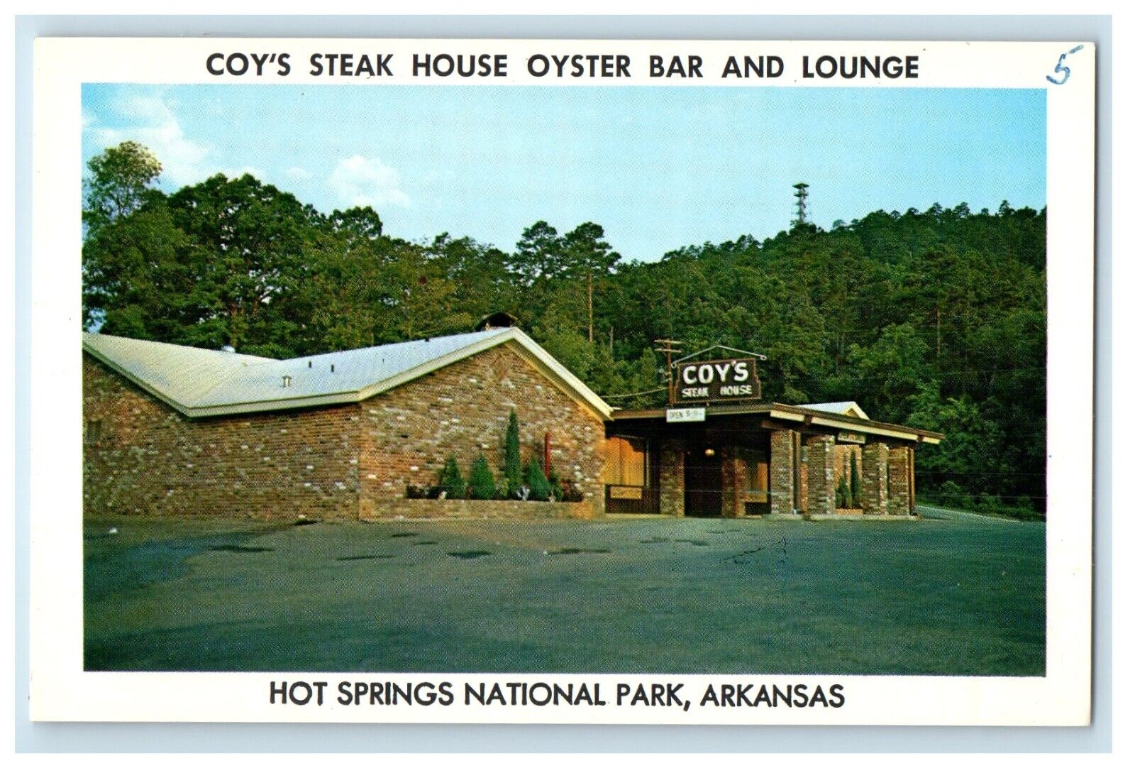 c1960\'s Coys Steak House Oyster Bar Lounge National Park Arkansas Ark Postcard