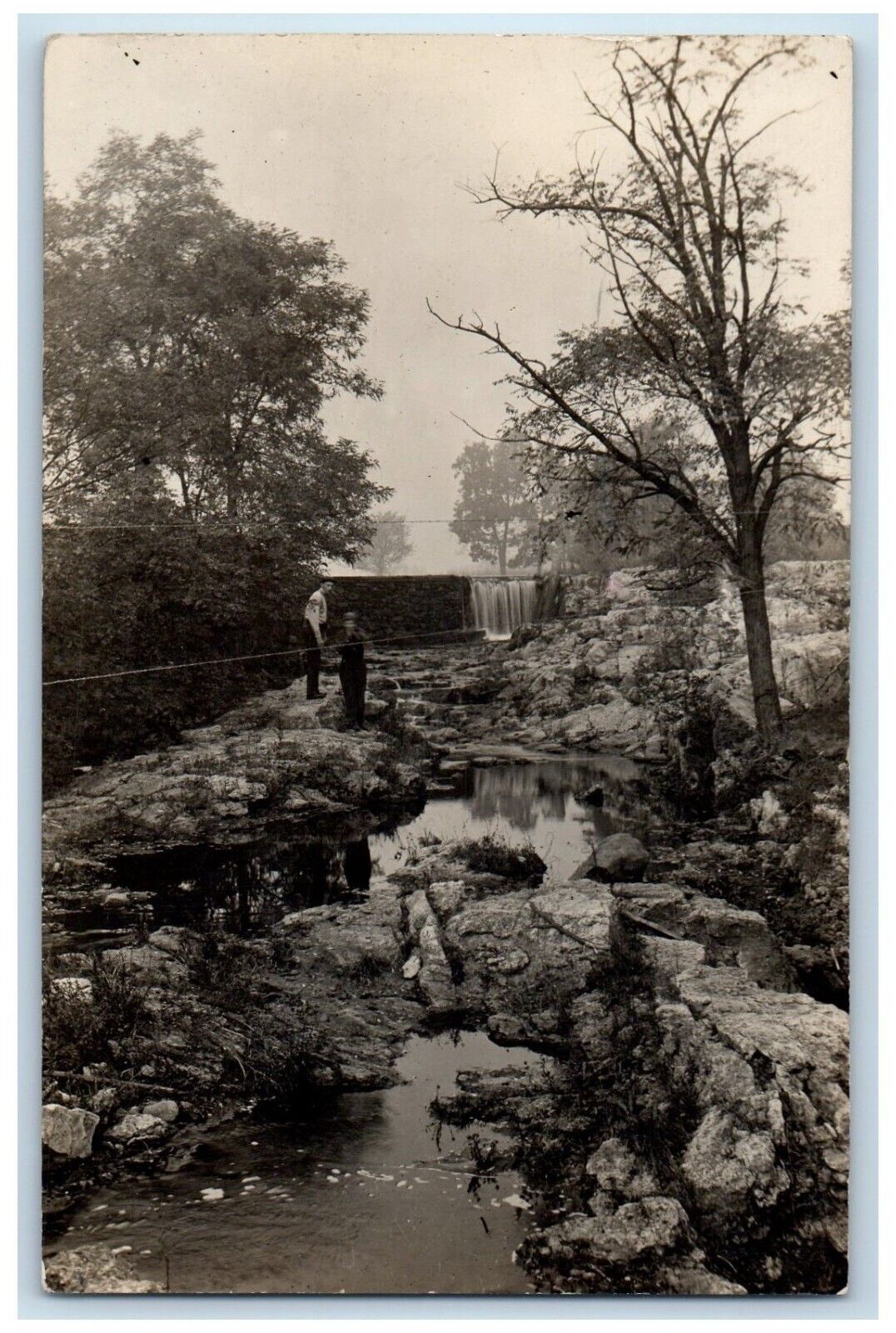 1912 Waterfalls River Forest View Man Woman Davenport IA RPPC Photo Postcard