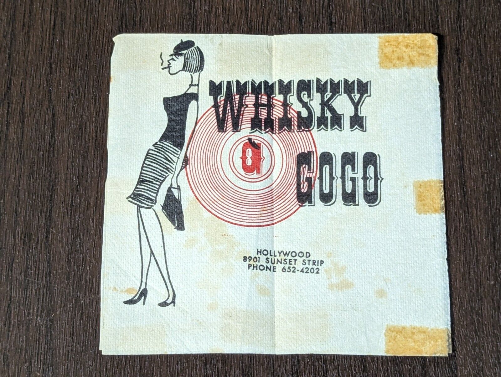 Original 1960s Whiskey a GoGo Cocktail Napkin Hollywood Sunset Strip 
