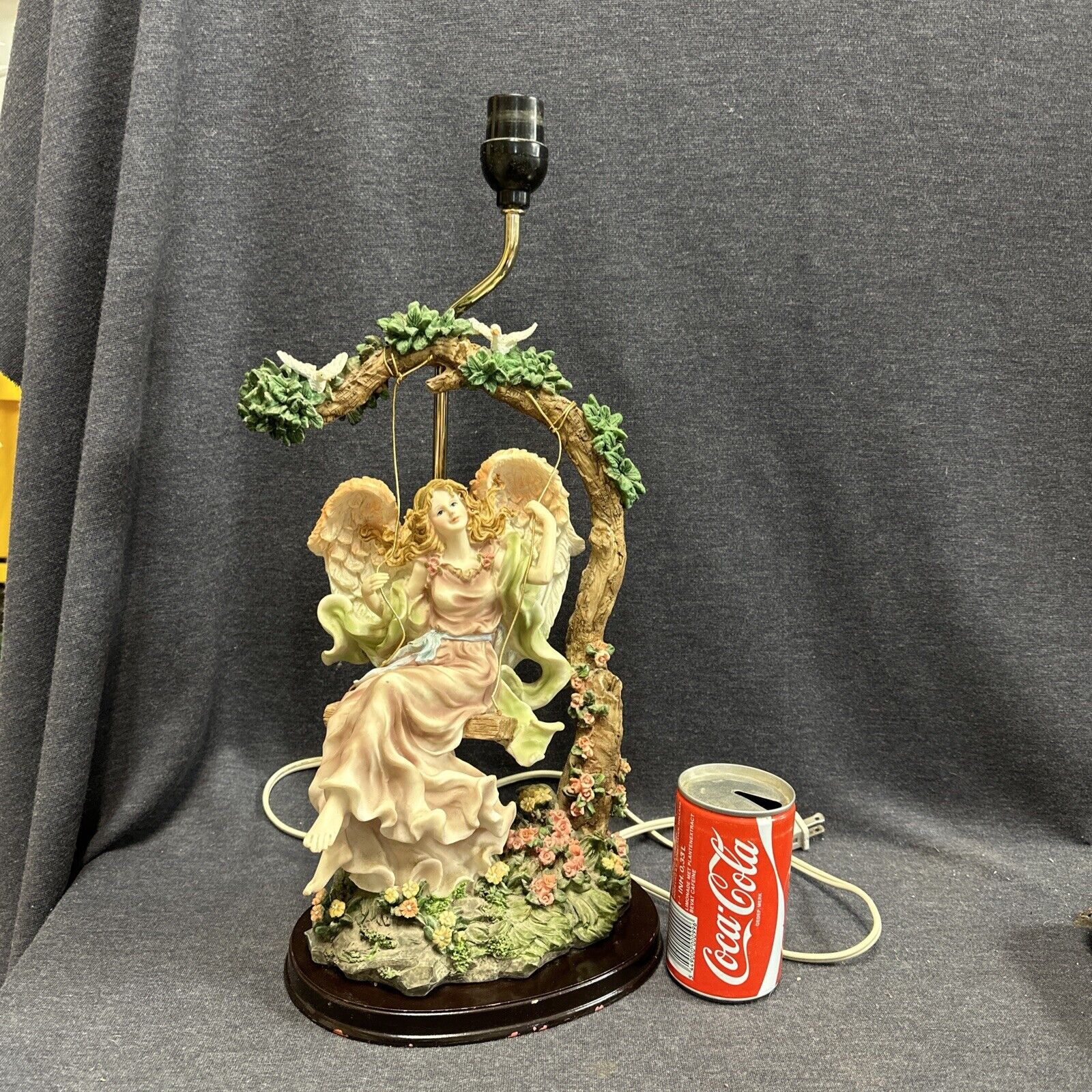 Vintage Swinging Angel Lamp Resin Figurine 19 Inches Tall