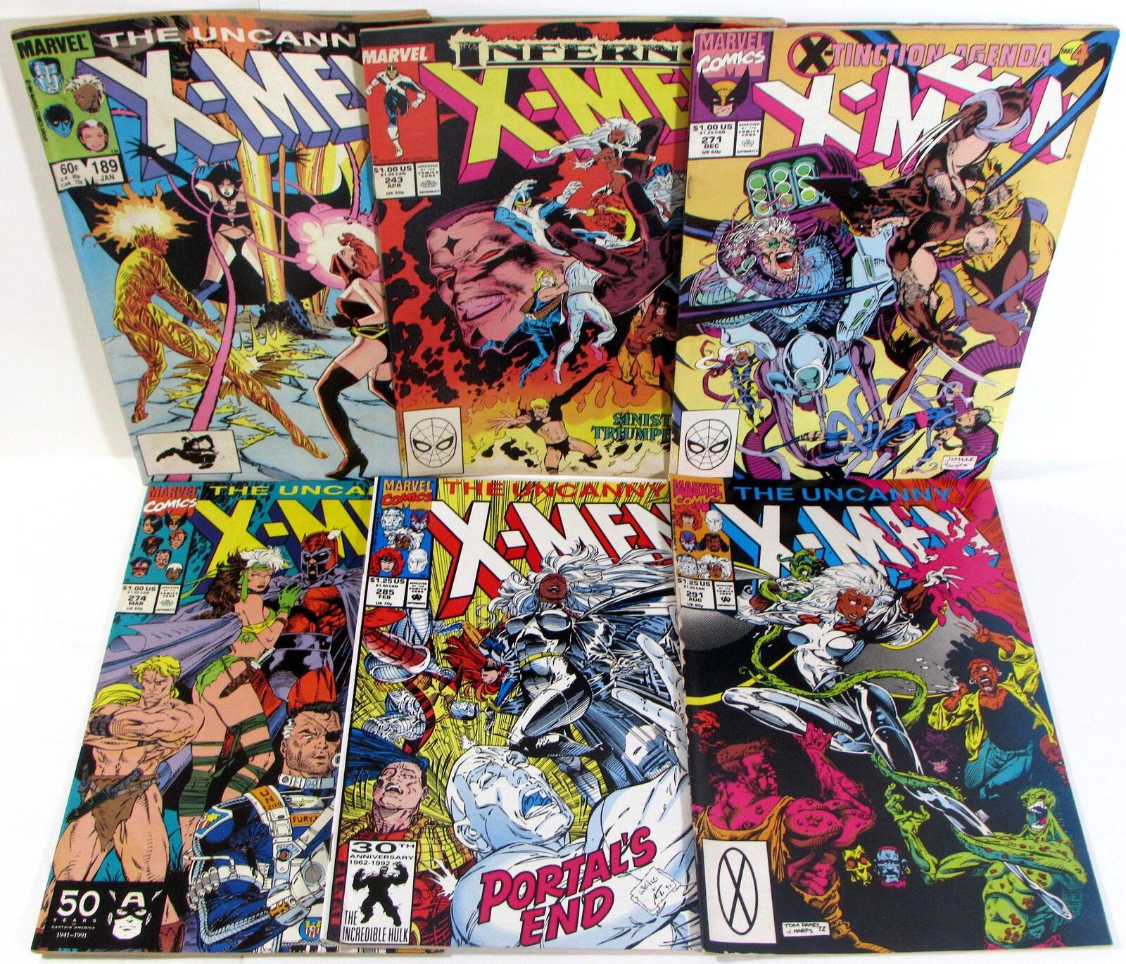 Uncanny X-Men Lot of 6 #189,243,271,274,285,291 Marvel (1985) 1st Print Comics