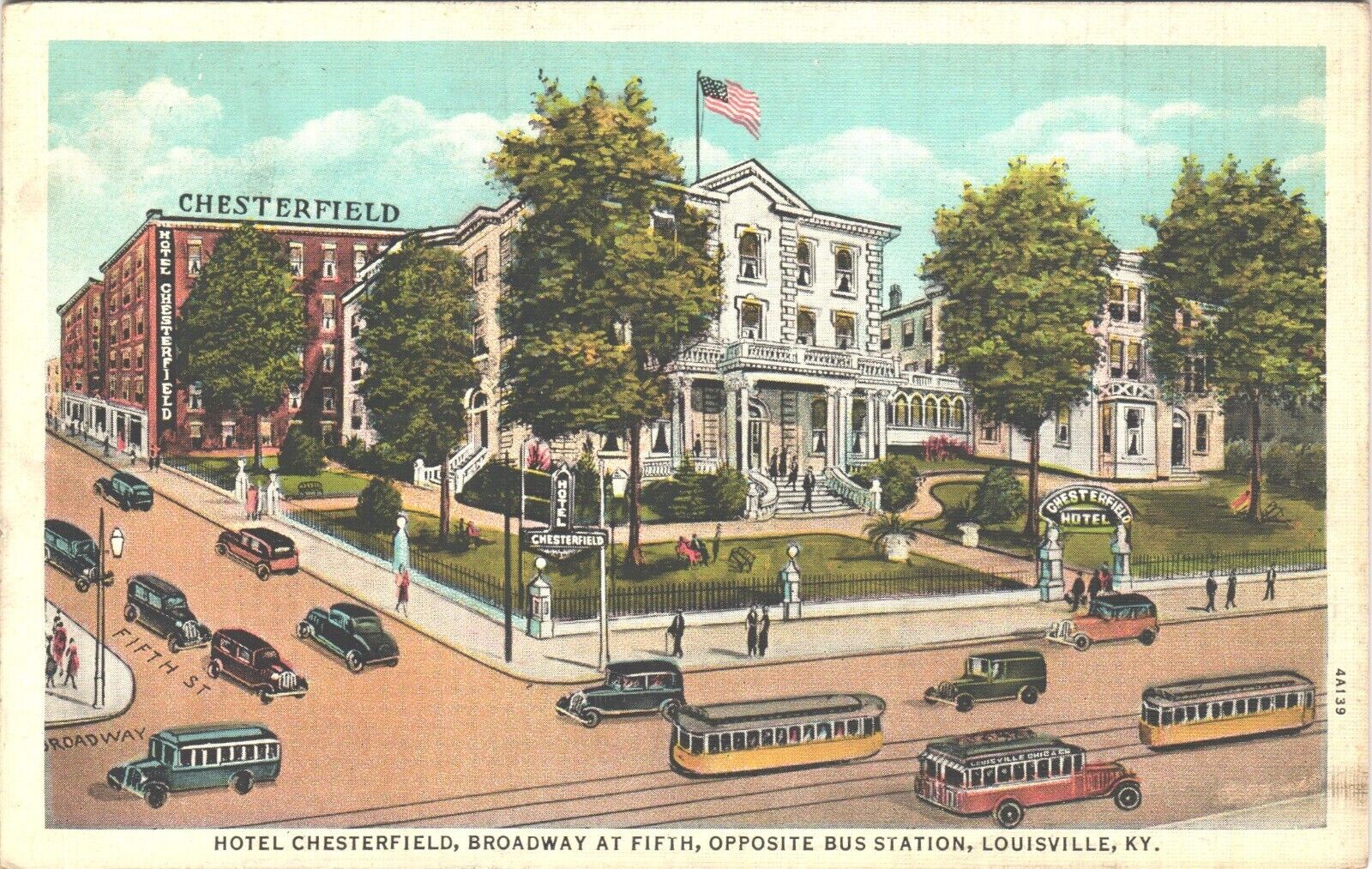 1937 Cover Louisville KY Chesterfield Hotel Broadway at 5th Opposite Bus Station