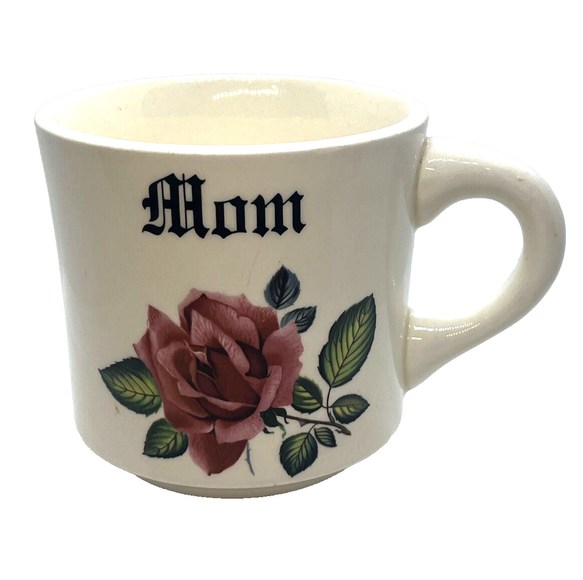 Vintage 1970\'s Old English Font Mom Pink Rose 12 oz Mug, USA - Mother\'s Day Gift