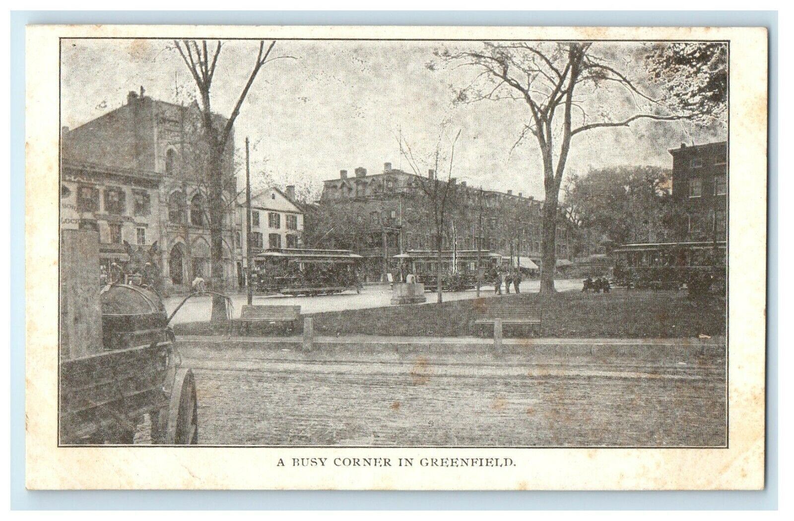 1905 A Busy Corner in Greenfield, Massachusetts MA Antique Postcard