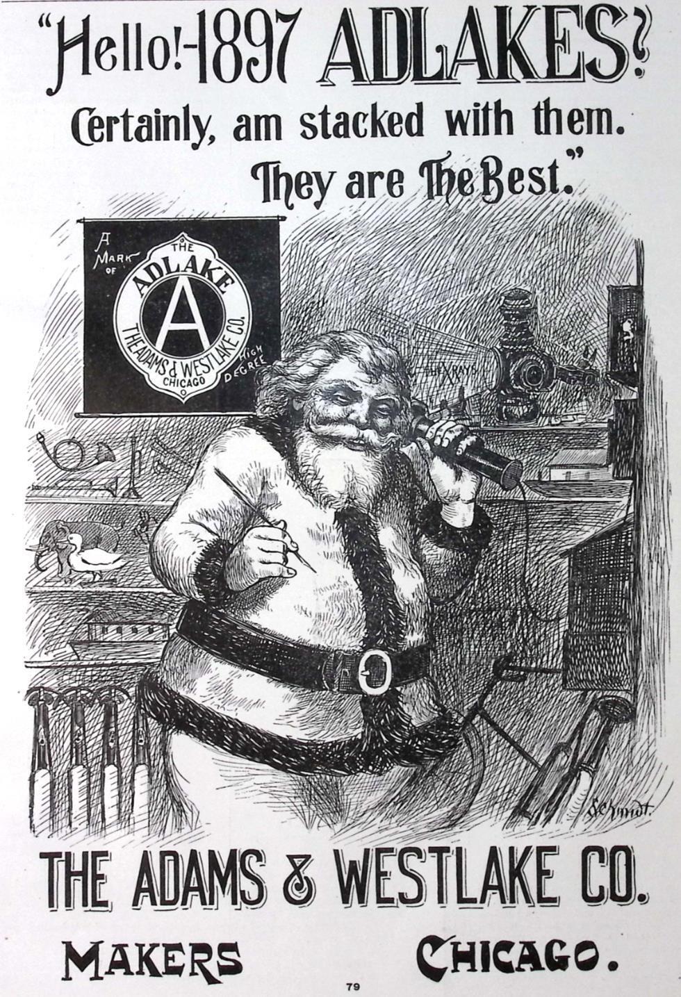 1896 Adlake Bicycles for 1897 They Are the Best SANTA Christmas Bicycle Print Ad