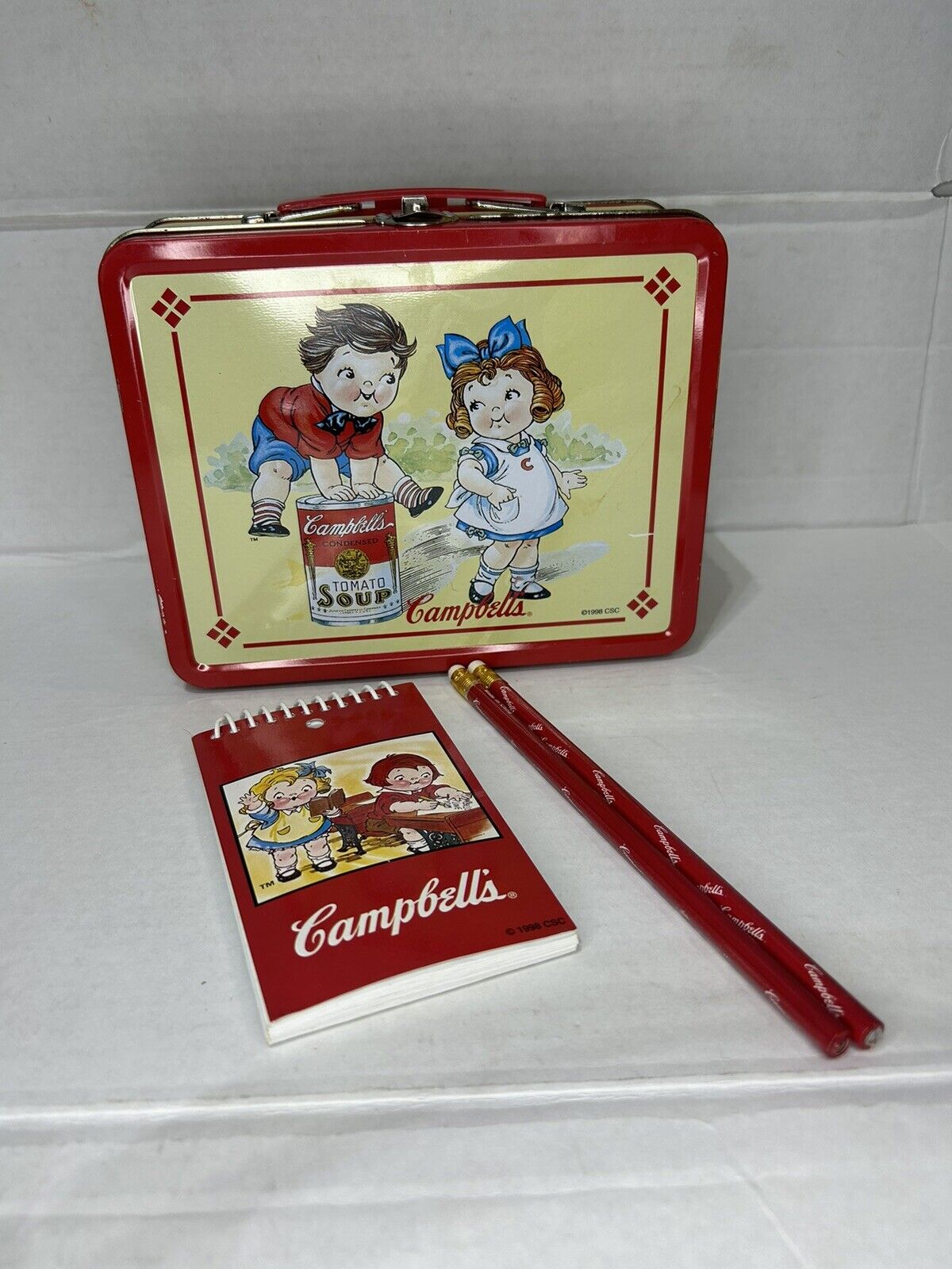 Vintage Collectible 1998 Campbells Soup Metal Tin Lunch Box Retro-with Notepad