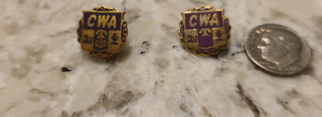 Lot of 2 Vintage CWA Communication Workers of America Union Lapel Telephone Pins