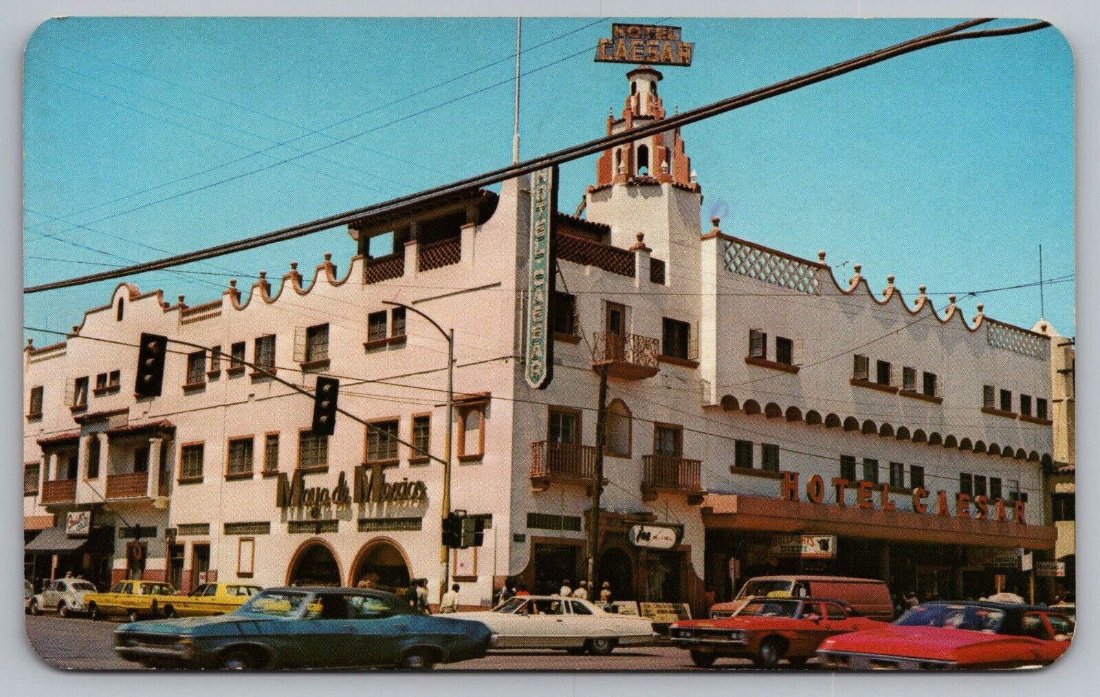 Postcard Hotel Ceasar Tijuana Mexico Classic Cars
