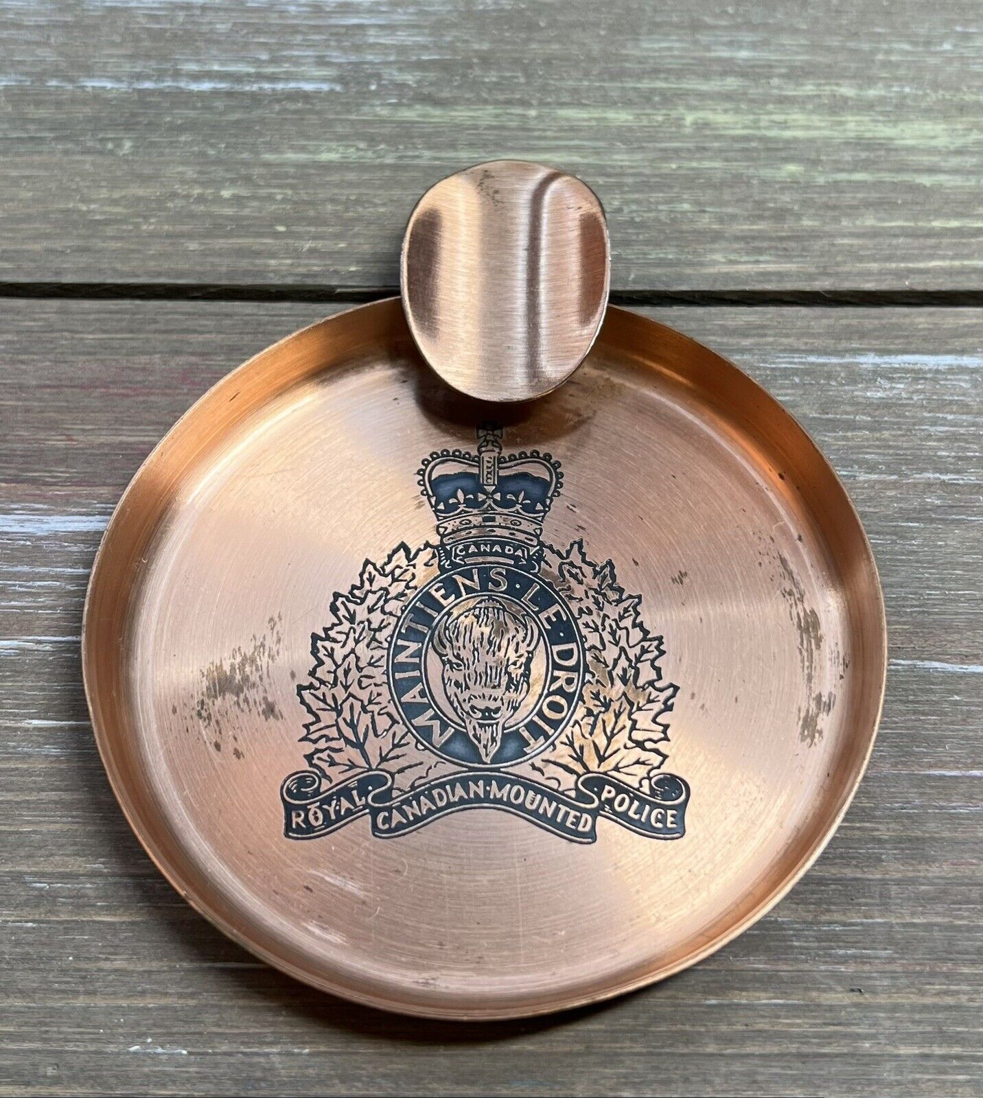 Vtg Fantasy Copperware Hand Wrought Ashtray RCMP Royal Canadian Mounted Police
