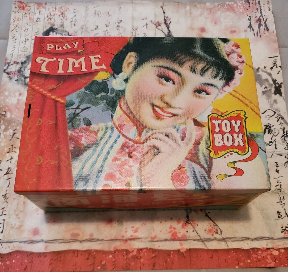 Blue Q Play Time Toy Box Hinged Cigar Box Tin Original Label