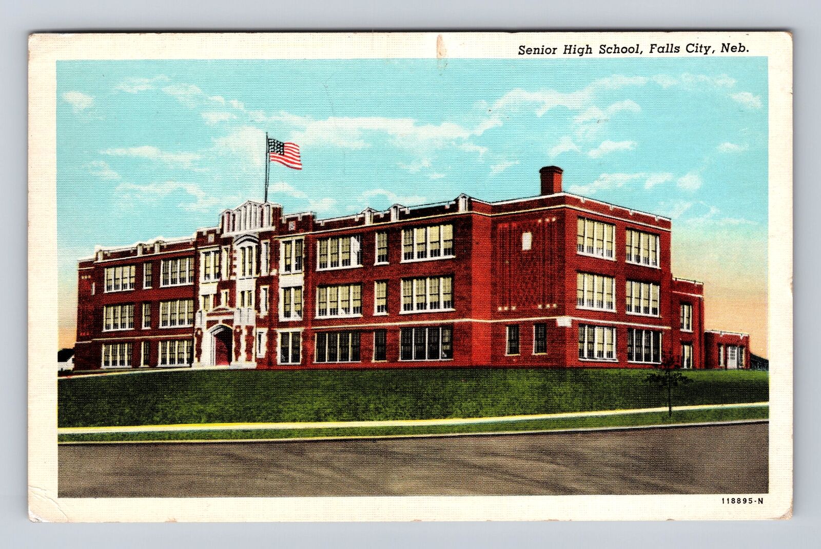 Falls City NE-Nebraska, Senior High School, Antique, Vintage c1946 Postcard