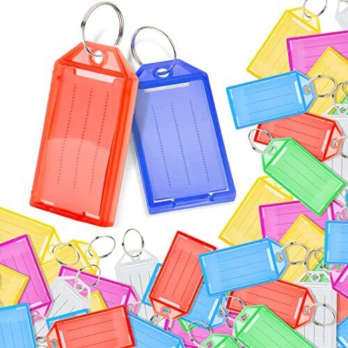 40 Pack Plastic Key Tags with Split Ring and Label Window 10 Colors