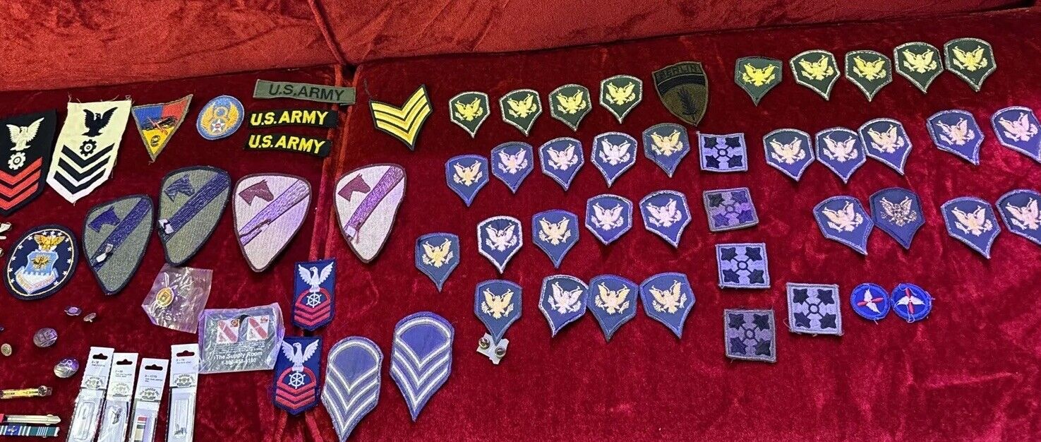 Lot of 58 Plus Assorted Military Army Miscellaneous Insignia Patches14 Pins