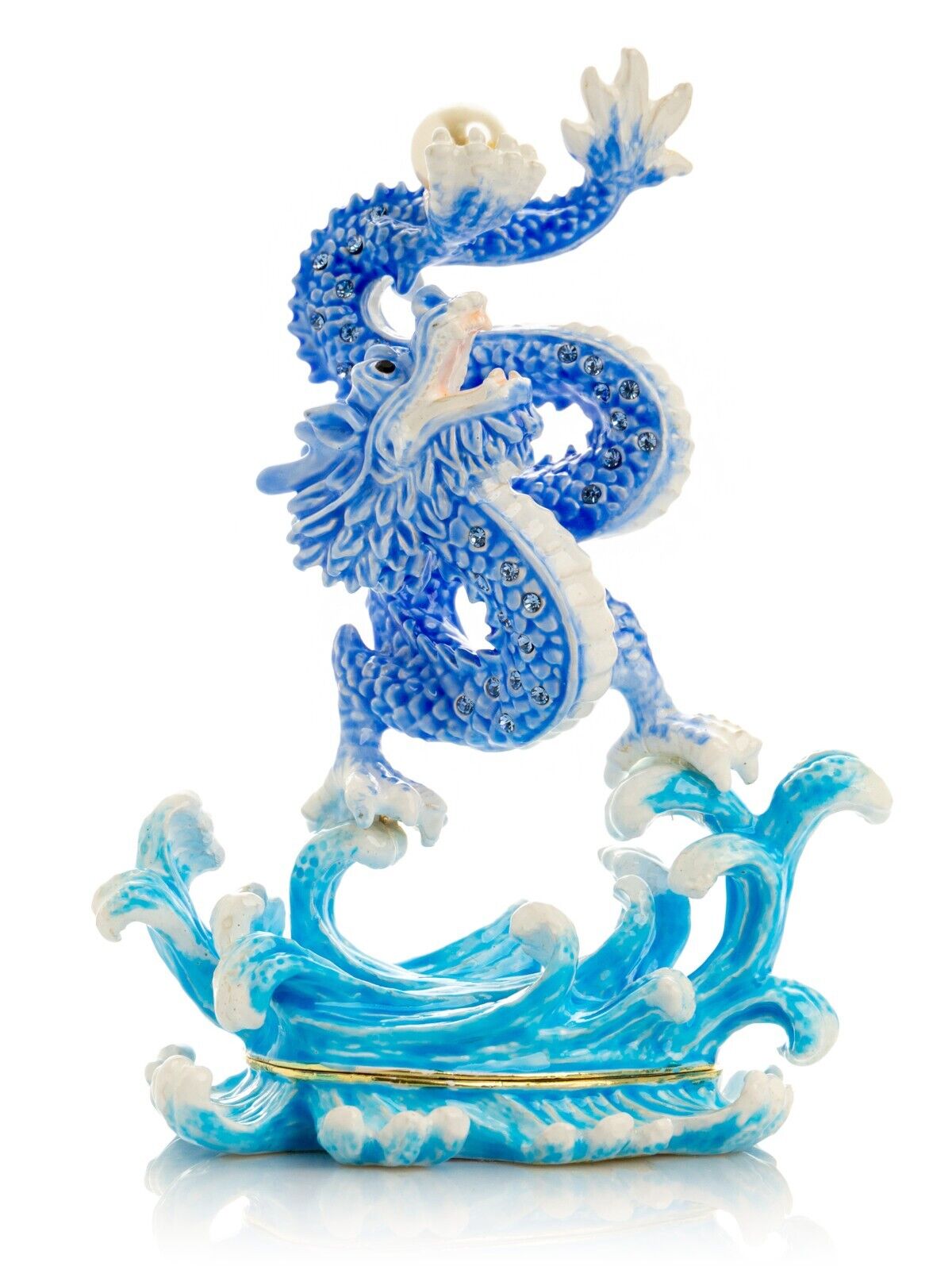 Keren Kopal Blue Dragon hand made Trinket box Decorated With Austrian Crystals