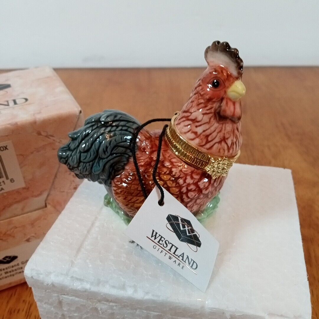 Rooster Chicken Hinged Trinket Box with Closure Westland Giftware NIB NOS