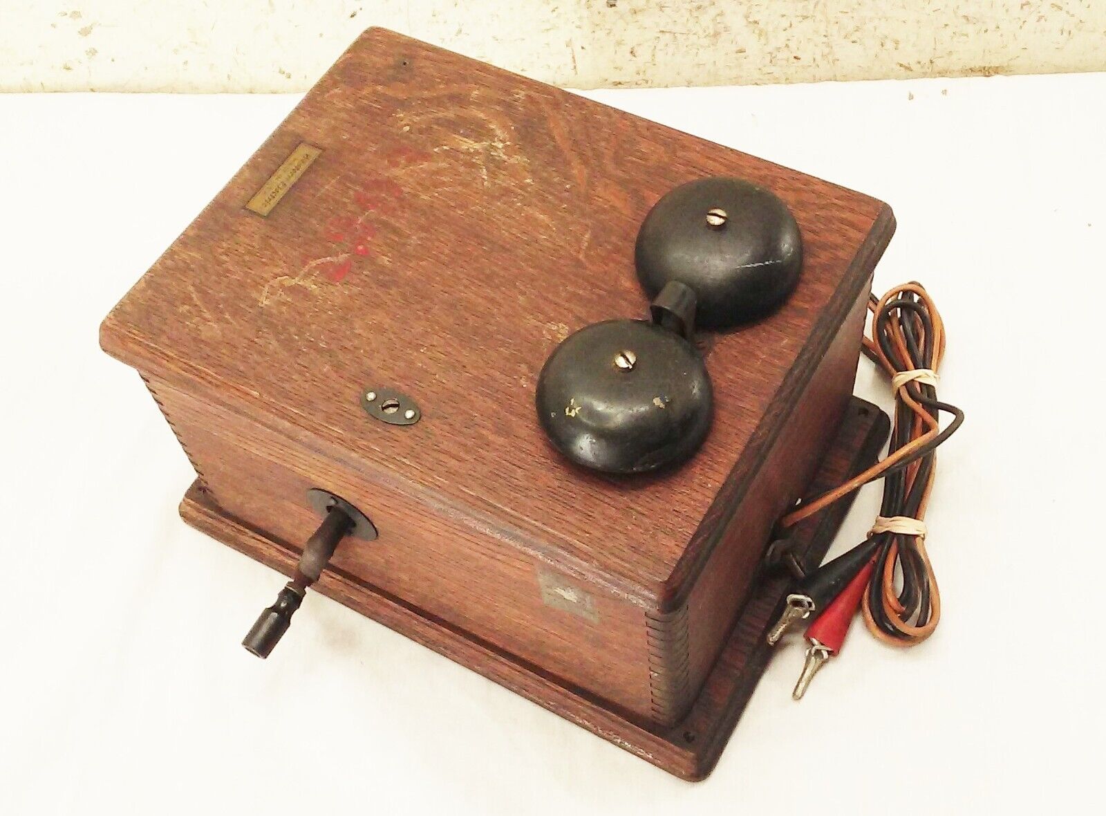 Vtg antique Western electric wood hand crank 5 bar telephone bell ringer box
