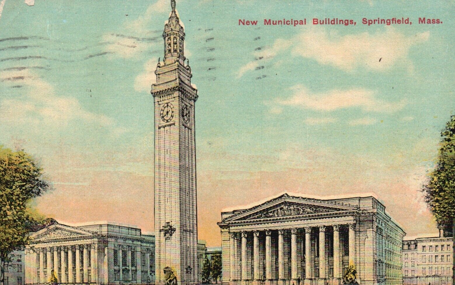Springfield, Mass, MA, New Municipal Buildings, 1911 Vintage Postcard b6636