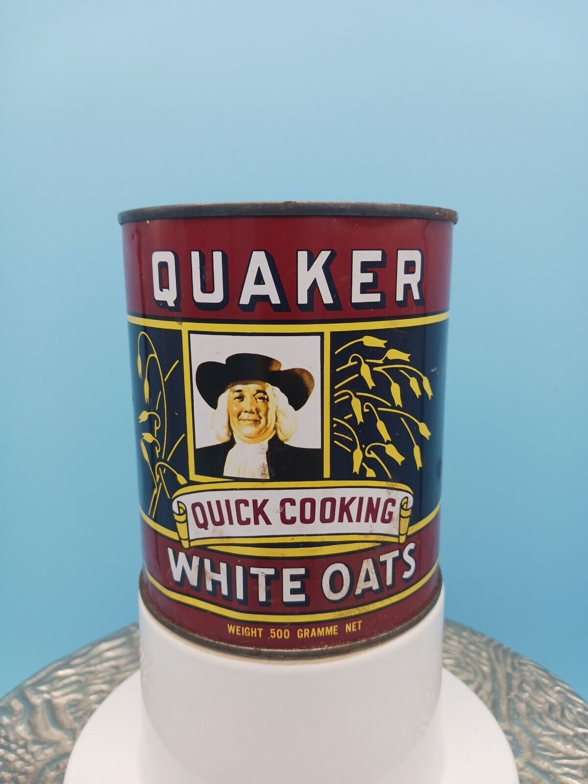 Vintage Quaker Quick Cooking White Oats  Can
