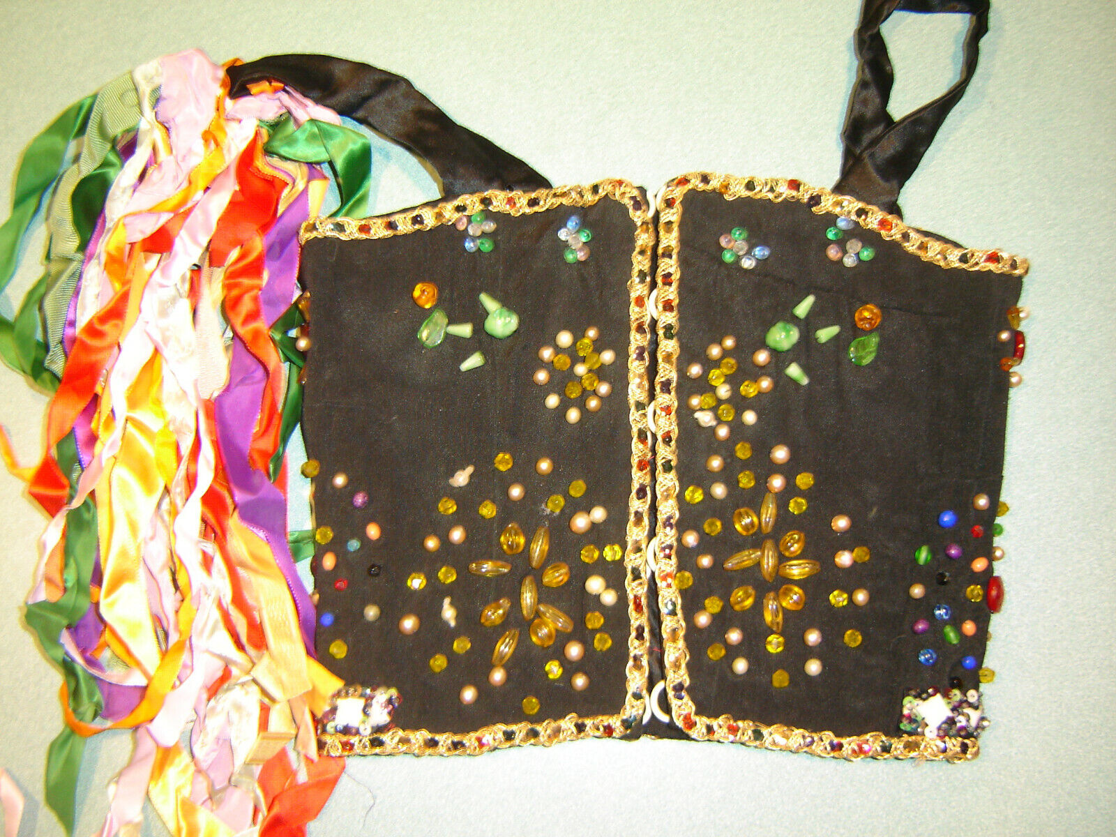 Handmade Polish Folk Art Costume Vest Top Lots of Vintage Glass Beads