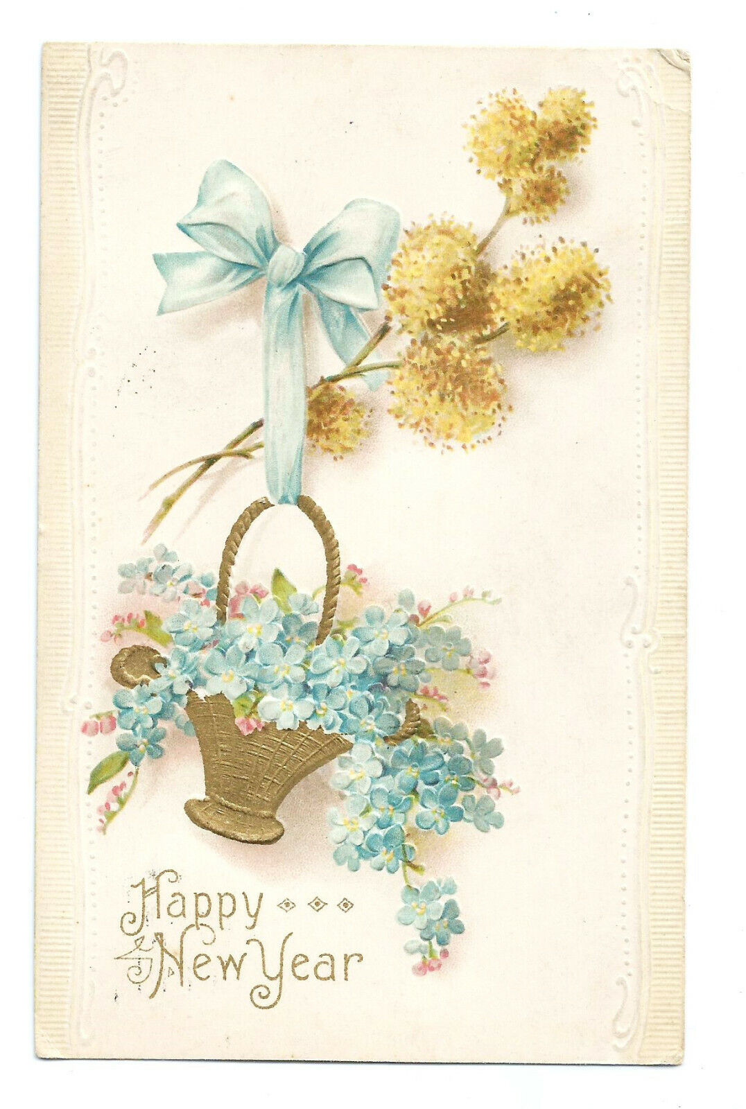 HAPPY NEW YEAR Postcard Flowers Floral Embossed c1910