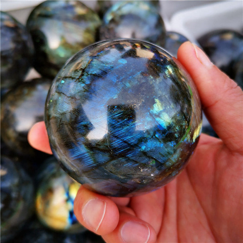 60mm Natural Rainbow Labradorite Quartz Crystal Sphere Energy Healing Stone Ball