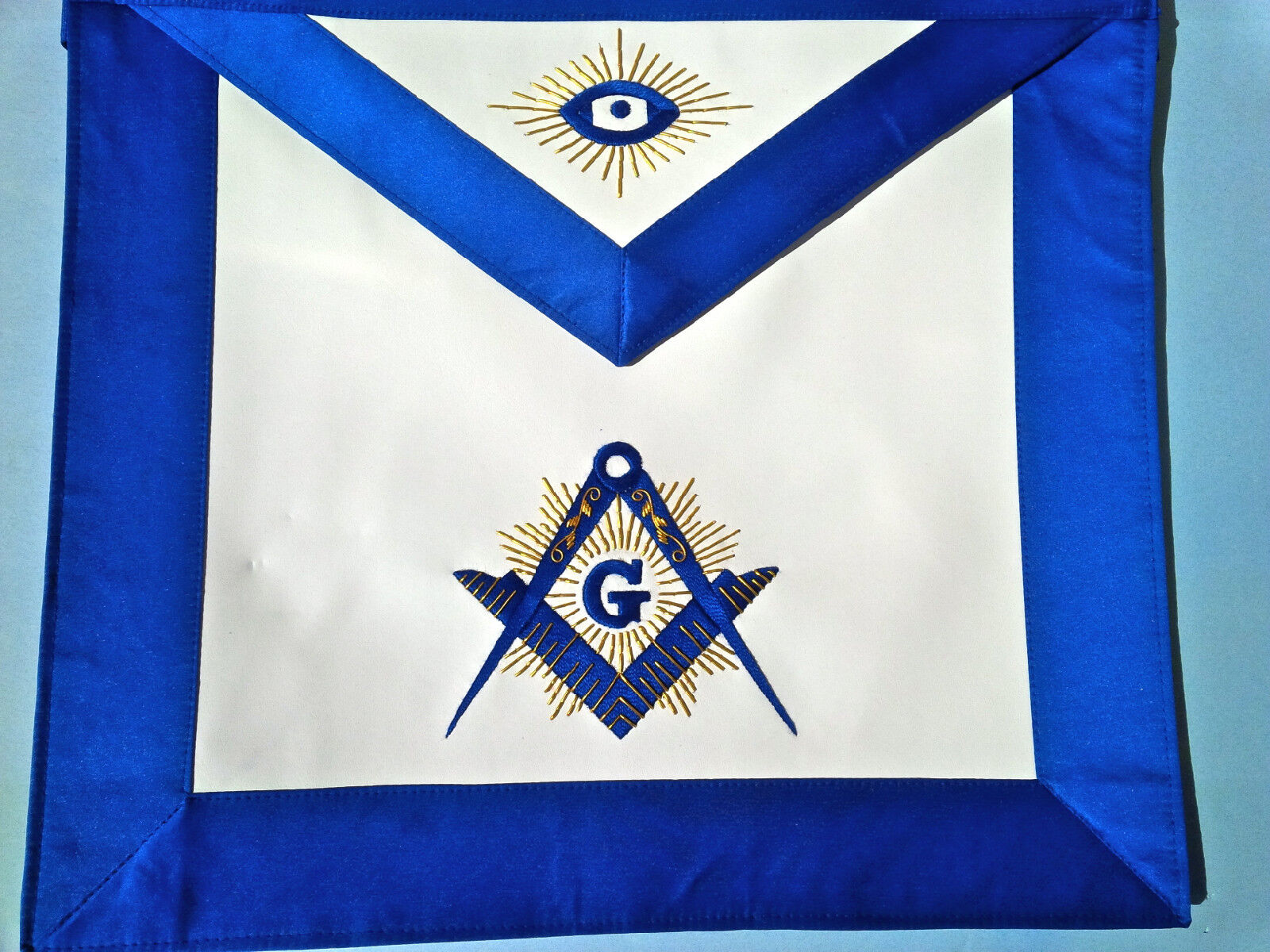  The Lux Master Mason  Royal Blue Satin Blue  Lodge Apron Golden  Bullion