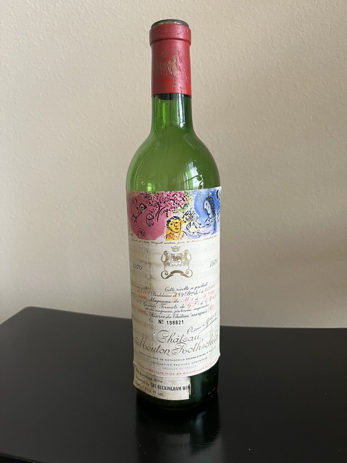 RARE 1970 Château Mouton Rothschild Empty bottle, No Cork - Chagall Label