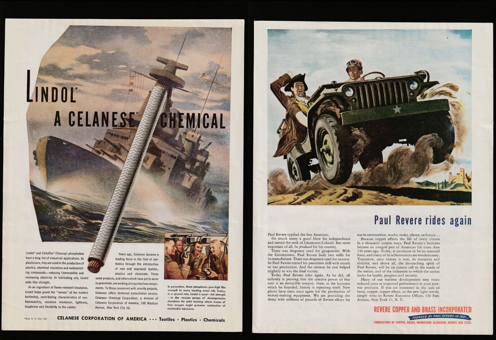 1944 Revere Copper Lindol Celanese Corp Time Magazine Print Ad Vintage Full Page
